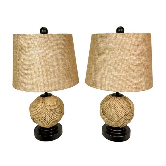 Set of 2 Nautical Rope Table Lamps 22.5" Coastal Beach Decor Accent Lighting - Picture 1 of 10